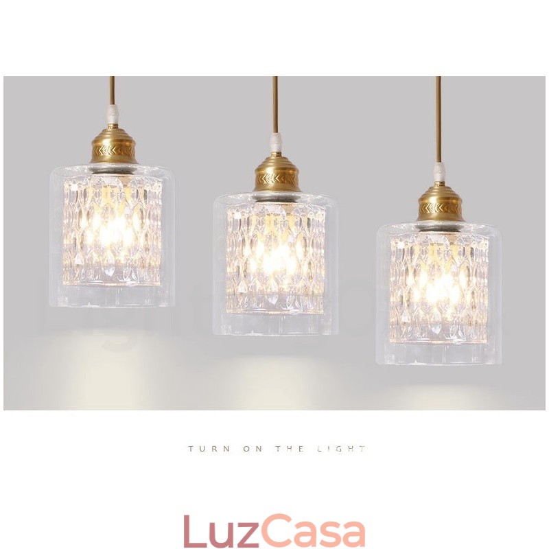 Luminária pendente estilo nórdico rústica de latão puro com cúpula de vidro