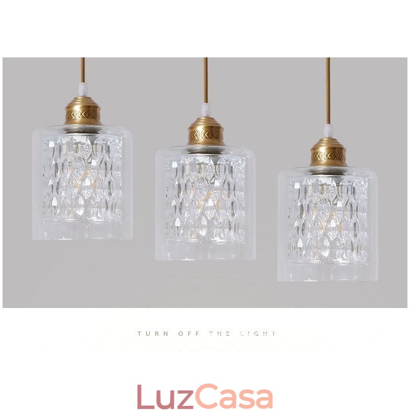 Luminária pendente estilo nórdico rústica de latão puro com cúpula de vidro