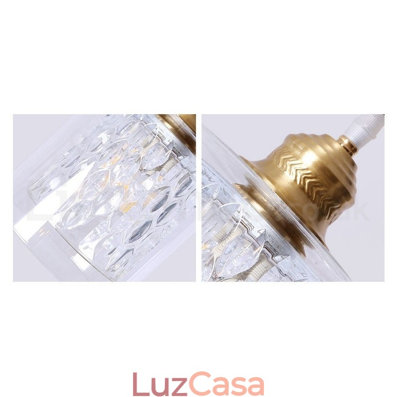 Luminária pendente estilo nórdico rústica de latão puro com cúpula de vidro