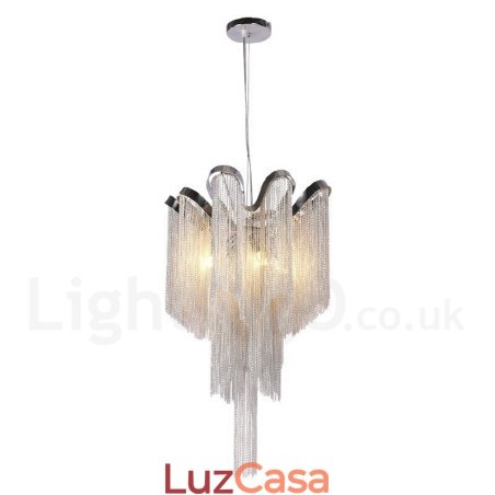 Lustre de borlas de alumínio com pingente de designer, cor prata Lustre de borlas de alumínio com pingente de designer, cor prata