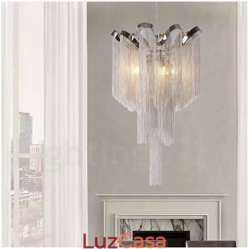 Lustre de borlas de alumínio com pingente de designer, cor prata