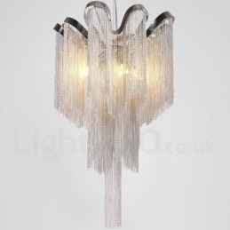 Lustre de borlas de alumínio com pingente de designer, cor prata