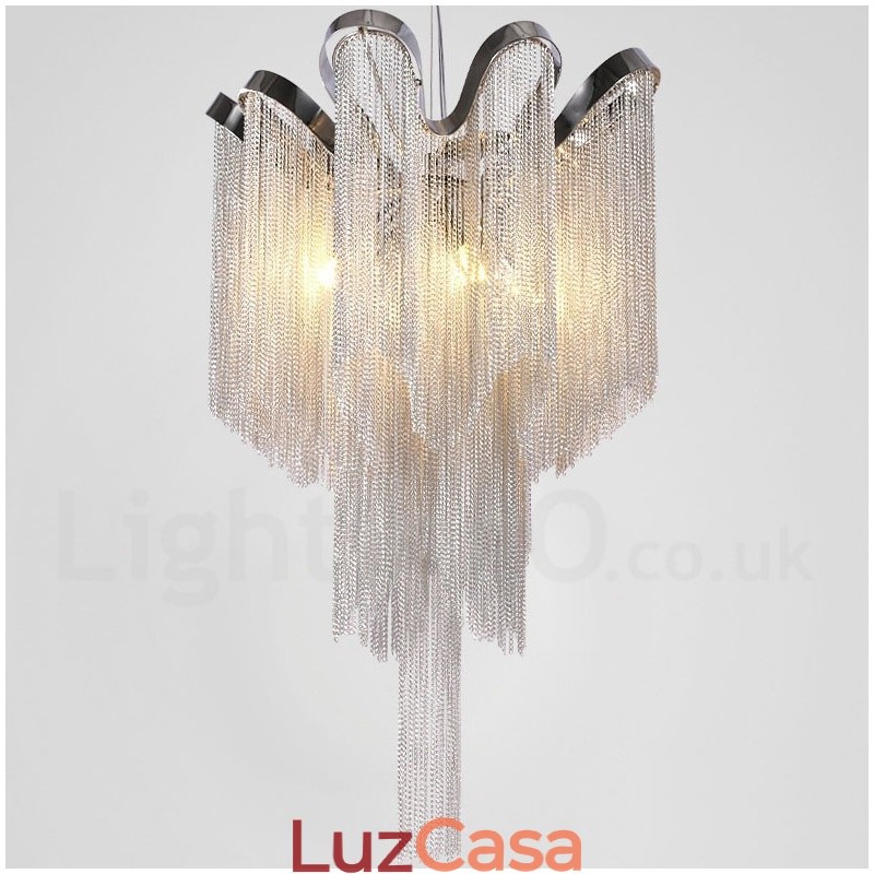 Lustre de borlas de alumínio com pingente de designer, cor prata