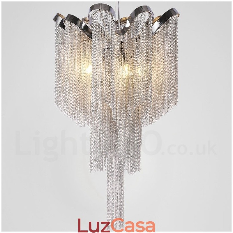 Lustre de borlas de alumínio com pingente de designer, cor prata