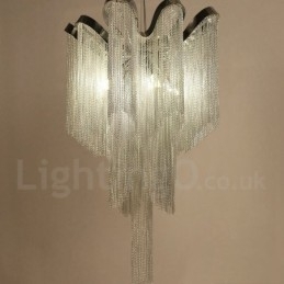 Lustre de borlas de alumínio com pingente de designer, cor prata