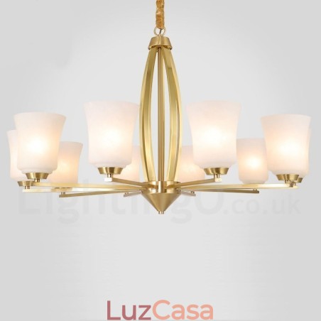 Lustre pendente de latão vintage retrô com cúpulas de vidro Lustre pendente de latão vintage retrô com cúpulas de vidro