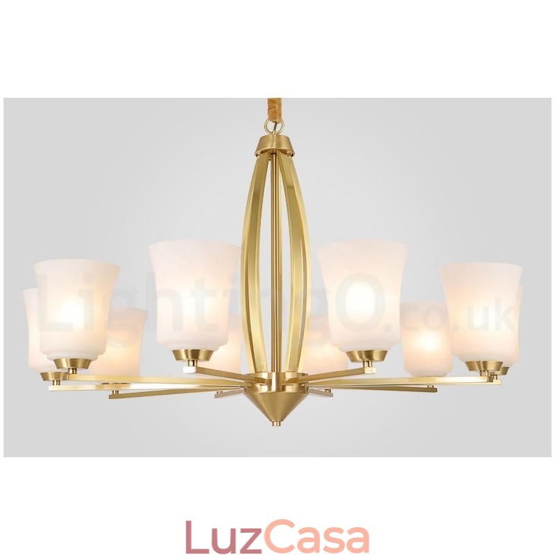 Lustre pendente de latão vintage retrô com cúpulas de vidro