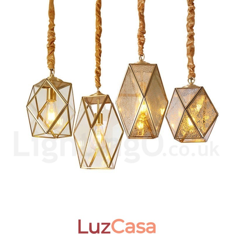 Luminária pendente estilo nórdico rústica de latão puro com cúpula de vidro