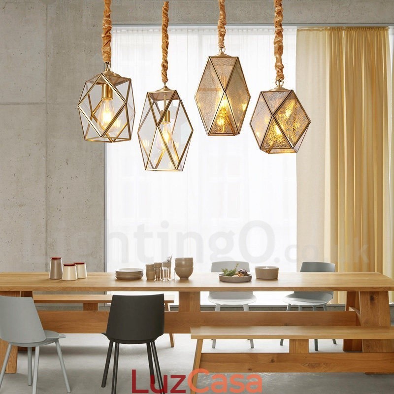 Luminária pendente estilo nórdico rústica de latão puro com cúpula de vidro