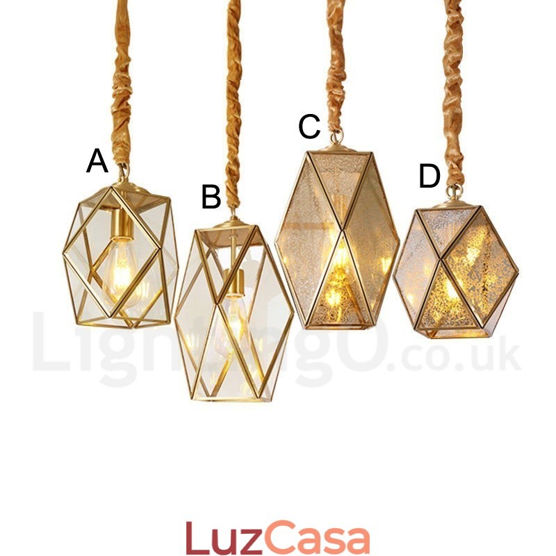 Luminária pendente estilo nórdico rústica de latão puro com cúpula de vidro
