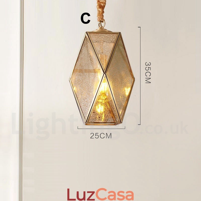 Luminária pendente estilo nórdico rústica de latão puro com cúpula de vidro