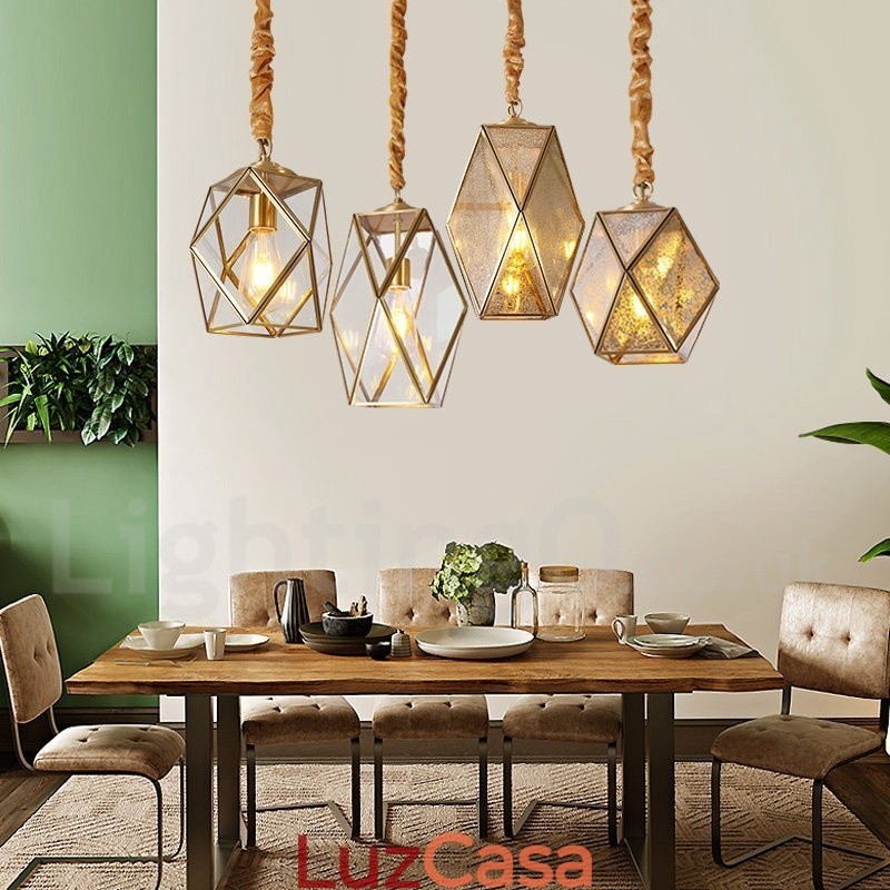 Luminária pendente estilo nórdico rústica de latão puro com cúpula de vidro