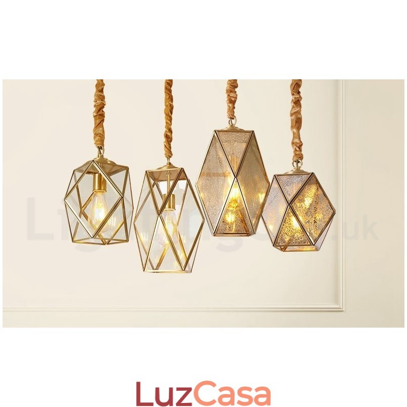 Luminária pendente estilo nórdico rústica de latão puro com cúpula de vidro