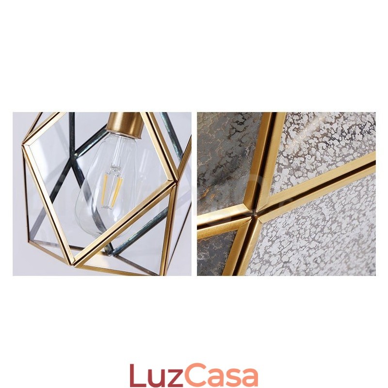 Luminária pendente estilo nórdico rústica de latão puro com cúpula de vidro