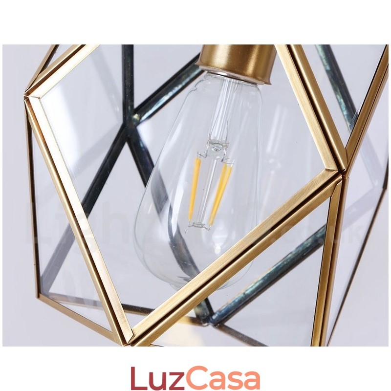 Luminária pendente estilo nórdico rústica de latão puro com cúpula de vidro