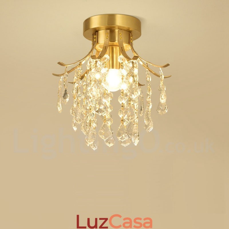Pure Brass Rustic Lodge Nordic Style Luminárias de teto de cristal embutidas