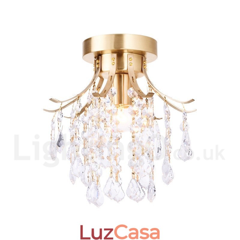 Pure Brass Rustic Lodge Nordic Style Luminárias de teto de cristal embutidas