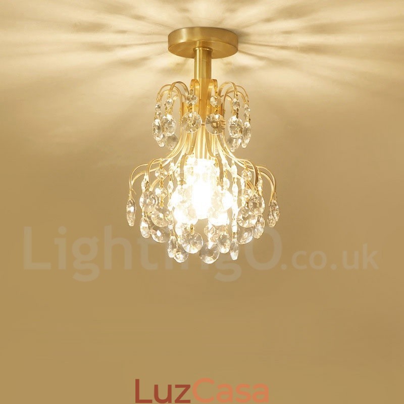 Pure Brass Rustic Lodge Nordic Style Luminárias de teto de cristal embutidas