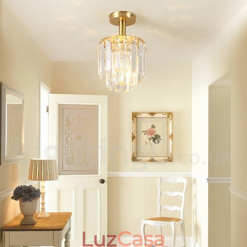 Pure Brass Rustic Lodge Nordic Style Luminárias de teto de cristal embutidas