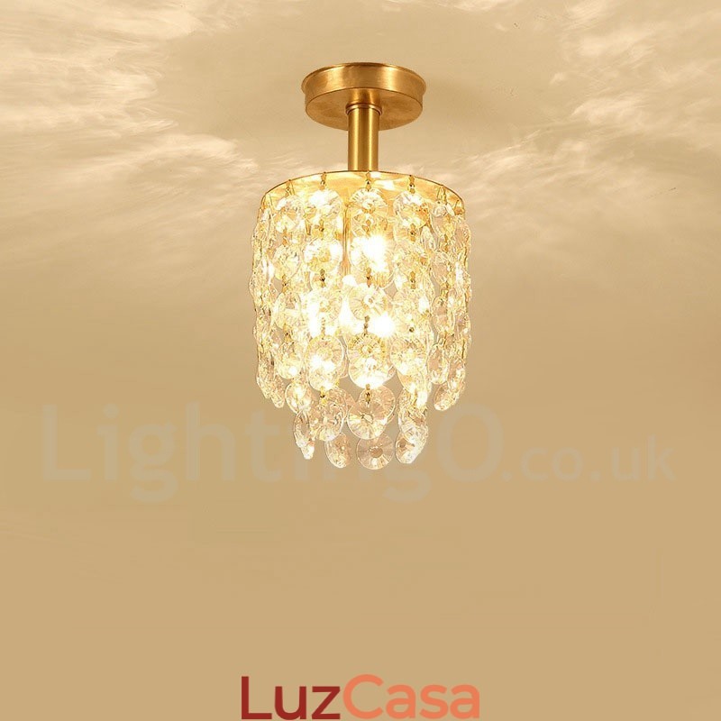 Pure Brass Rustic Lodge Nordic Style Luminárias de teto de cristal embutidas