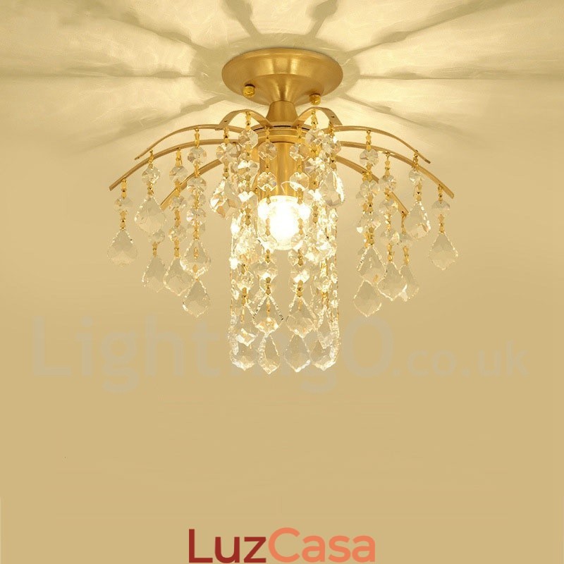 Pure Brass Rustic Lodge Nordic Style Luminárias de teto de cristal embutidas