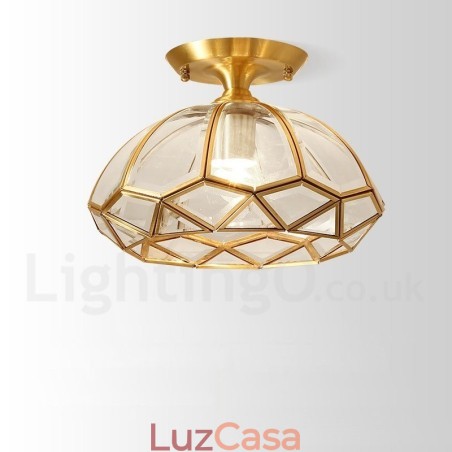 Pure Brass Rustic Lodge Nordic Style Flush Mount Ceiling Light com cúpula de vidro Pure Brass Rustic Lodge Nordic Style Flush Mount Ceiling Light com cúpula de vidro