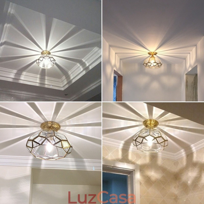 Pure Brass Rustic Lodge Nordic Style Flush Mount Ceiling Light com cúpula de vidro