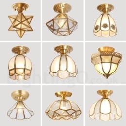 Pure Brass Rustic Lodge Nordic Style Flush Mount Ceiling Light com cúpula de vidro