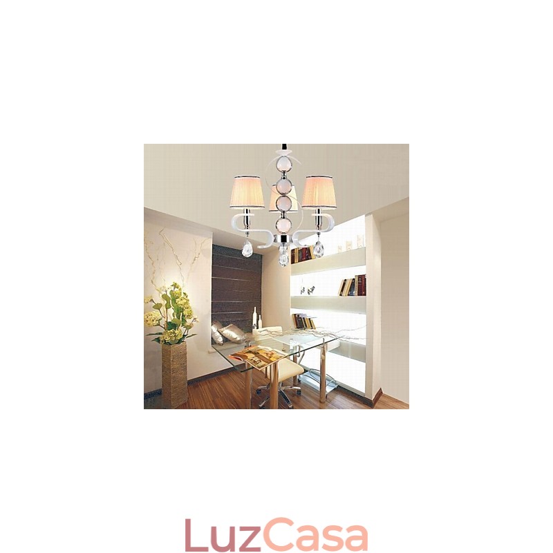Lustre de tecido 3 luzes lâmpada de alta qualidade anel de prata jade branco