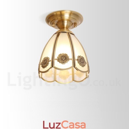 Pure Brass Rustic Lodge Nordic Style Flush Mount Ceiling Light com cúpula de vidro Pure Brass Rustic Lodge Nordic Style Flush Mount Ceiling Light com cúpula de vidro