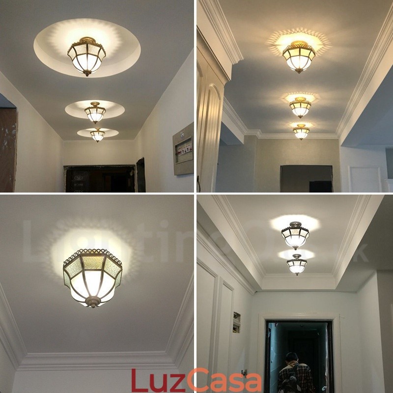 Pure Brass Rustic Lodge Nordic Style Flush Mount Ceiling Light com cúpula de vidro