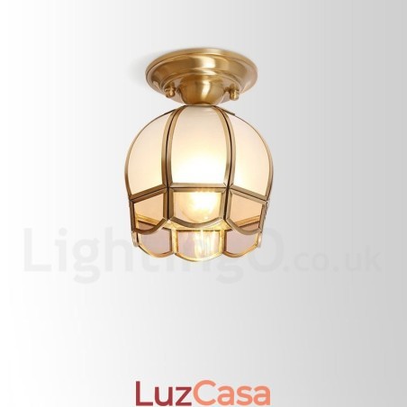 Pure Brass Rustic Lodge Nordic Style Flush Mount Ceiling Light com cúpula de vidro Pure Brass Rustic Lodge Nordic Style Flush Mount Ceiling Light com cúpula de vidro