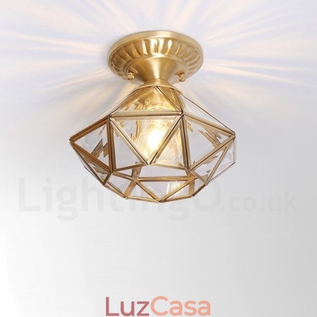 Pure Brass Rustic Lodge Nordic Style Flush Mount Ceiling Light com cúpula de vidro Pure Brass Rustic Lodge Nordic Style Flush Mount Ceiling Light com cúpula de vidro