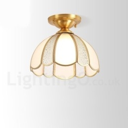 Pure Brass Rustic Lodge Nordic Style Flush Mount Ceiling Light com cúpula de vidro
