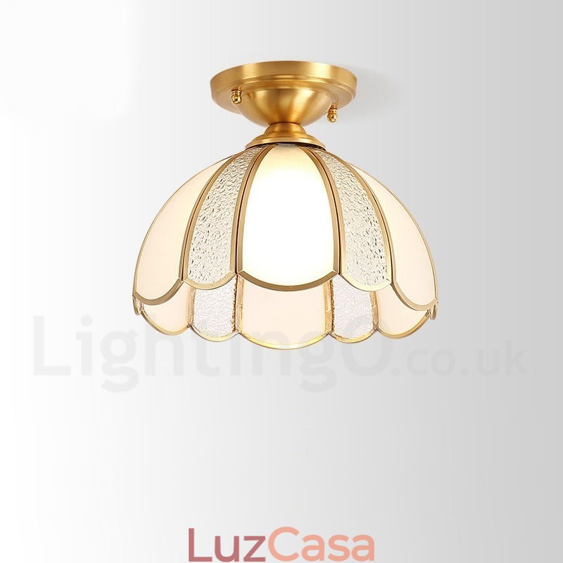 Pure Brass Rustic Lodge Nordic Style Flush Mount Ceiling Light com cúpula de vidro