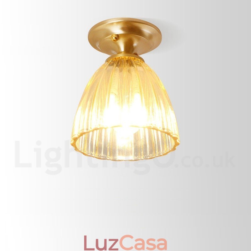 Pure Brass Rustic Lodge Nordic Style Flush Mount Ceiling Light com cúpula de vidro