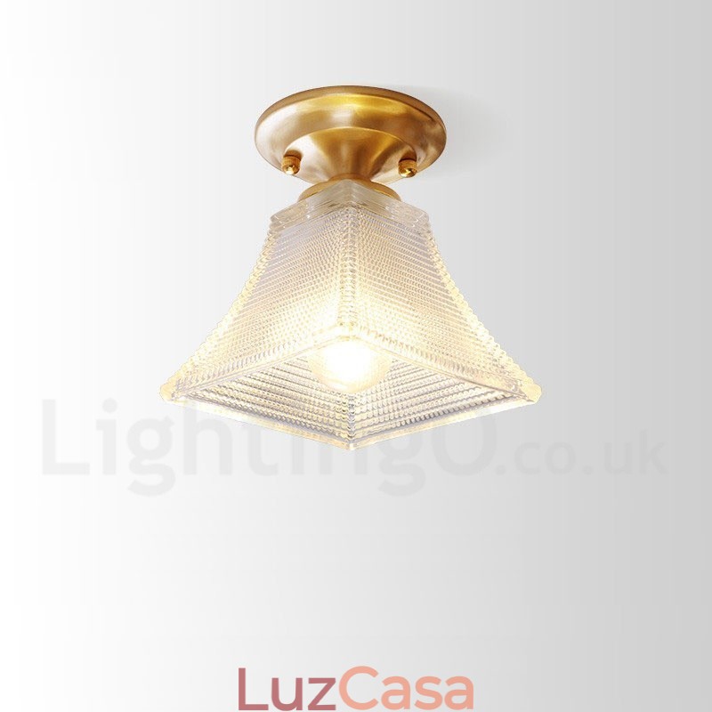Pure Brass Rustic Lodge Nordic Style Flush Mount Ceiling Light com cúpula de vidro