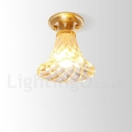 Pure Brass Rustic Lodge Nordic Style Flush Mount Ceiling Light com cúpula de vidro
