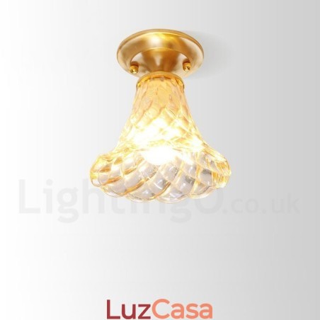 Pure Brass Rustic Lodge Nordic Style Flush Mount Ceiling Light com cúpula de vidro Pure Brass Rustic Lodge Nordic Style Flush Mount Ceiling Light com cúpula de vidro