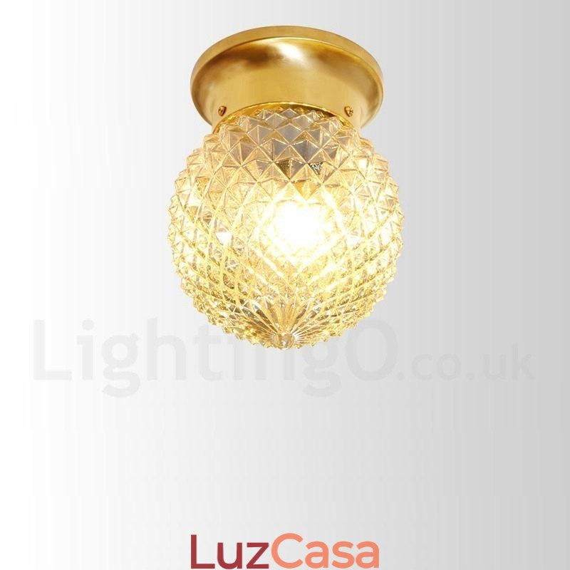 Pure Brass Rustic Lodge Nordic Style Flush Mount Ceiling Light com cúpula de vidro