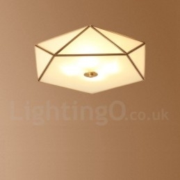 Pure Brass Rustic Lodge Nordic Style Flush Mount Ceiling Light com cúpula de vidro