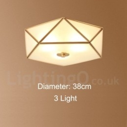 Pure Brass Rustic Lodge Nordic Style Flush Mount Ceiling Light com cúpula de vidro
