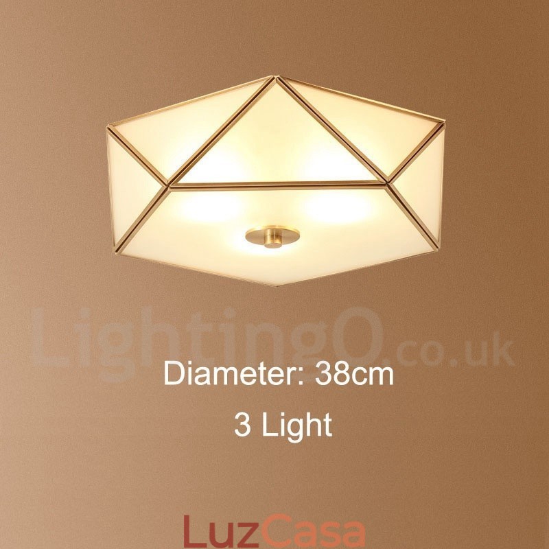 Pure Brass Rustic Lodge Nordic Style Flush Mount Ceiling Light com cúpula de vidro