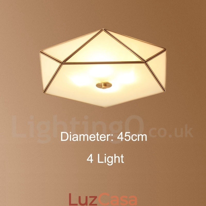 Pure Brass Rustic Lodge Nordic Style Flush Mount Ceiling Light com cúpula de vidro