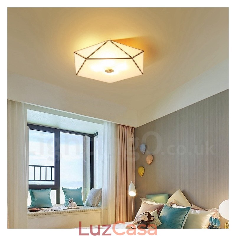Pure Brass Rustic Lodge Nordic Style Flush Mount Ceiling Light com cúpula de vidro