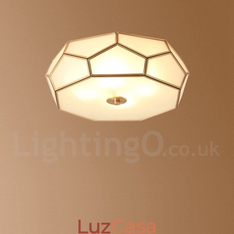 Pure Brass Rustic Lodge Nordic Style Flush Mount Ceiling Light com cúpula de vidro