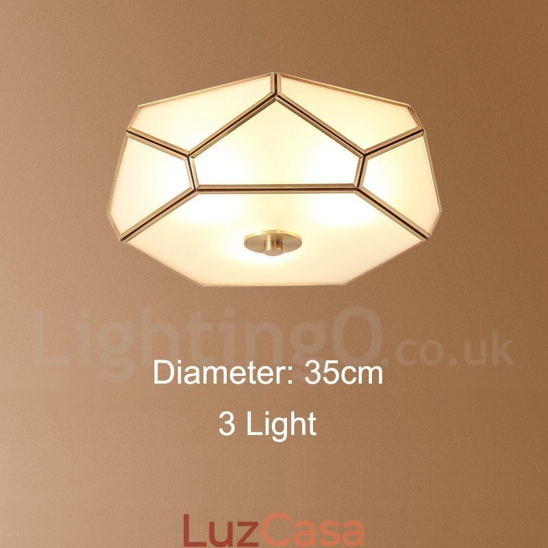 Pure Brass Rustic Lodge Nordic Style Flush Mount Ceiling Light com cúpula de vidro