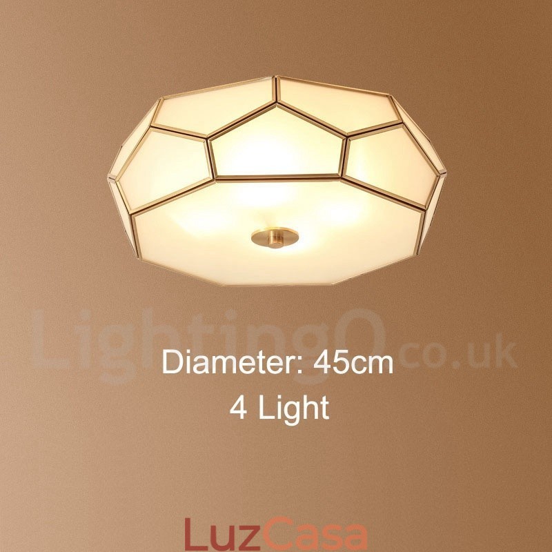 Pure Brass Rustic Lodge Nordic Style Flush Mount Ceiling Light com cúpula de vidro