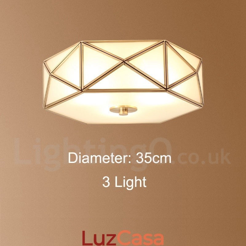 Pure Brass Rustic Lodge Nordic Style Flush Mount Ceiling Light com cúpula de vidro