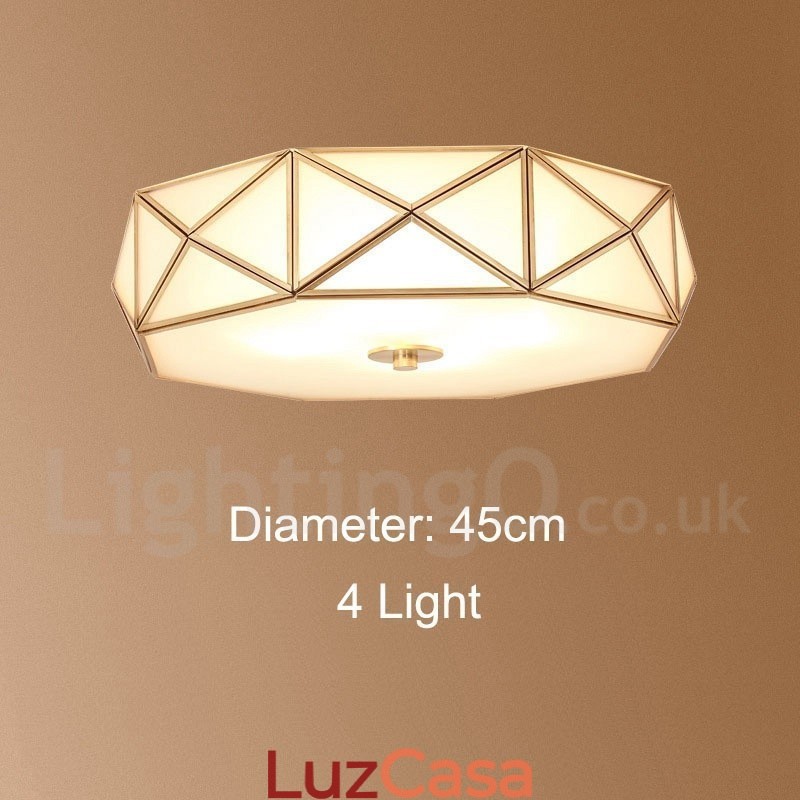 Pure Brass Rustic Lodge Nordic Style Flush Mount Ceiling Light com cúpula de vidro